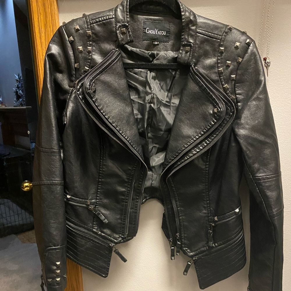 Leather Jacket With Studs - Size Small - image 1